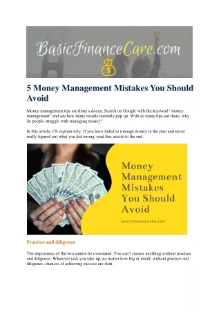 5 Money Management Mistakes You Should Avoid