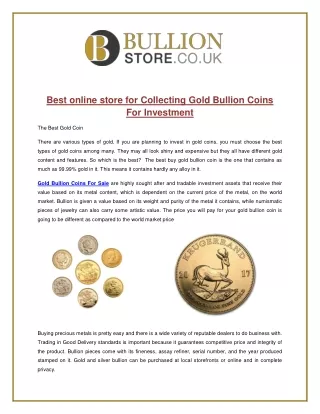Best online store for Collecting Gold Bullion Coins For Investment