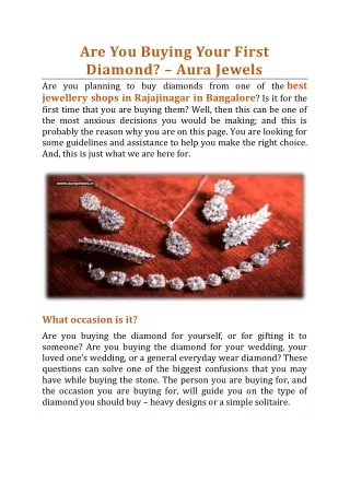 Are You Buying Your First Diamond? - Aura Jewels