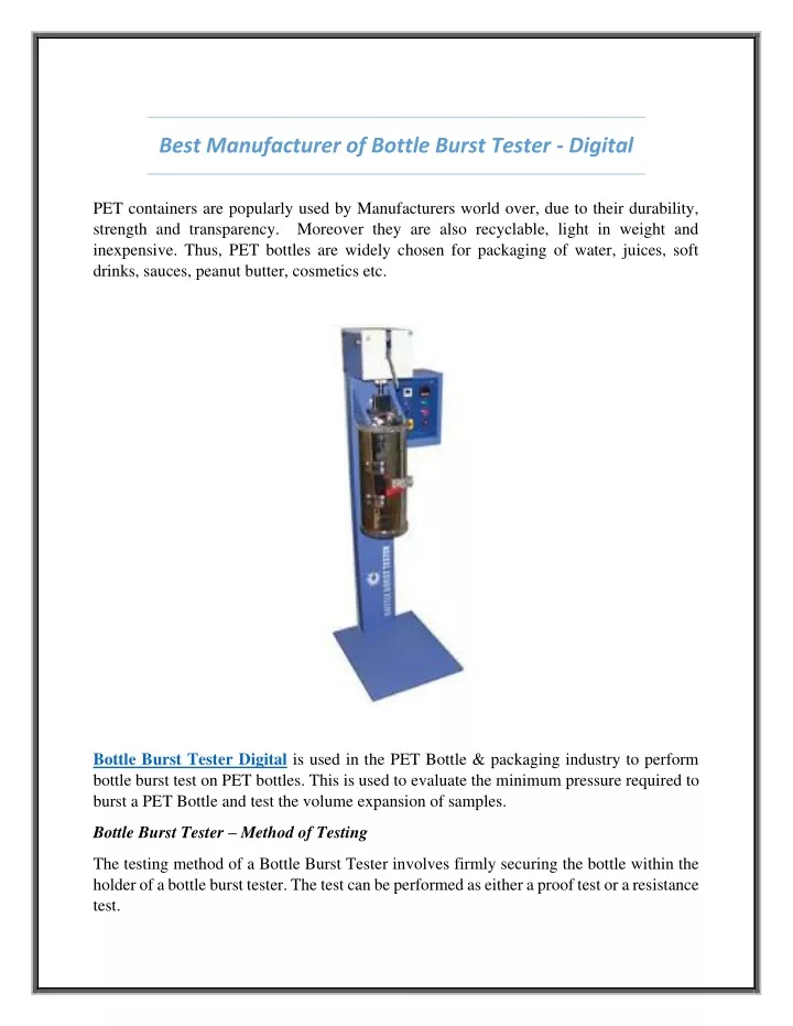 best manufacturer of bottle burst tester digital