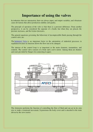 Importance of using the valves