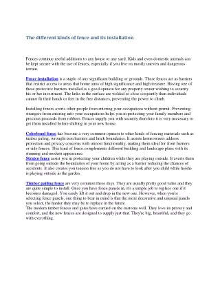 the different kinds of fence and its installation
