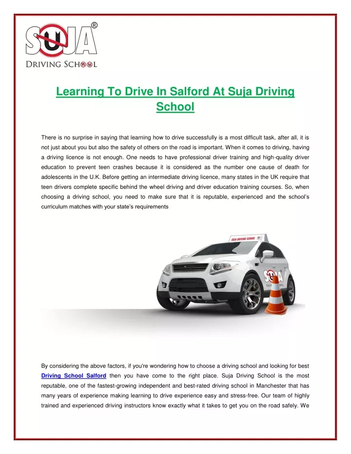 learning to drive in salford at suja driving