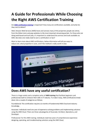 Guide for Professionals While Choosing the Right AWS Certification Training