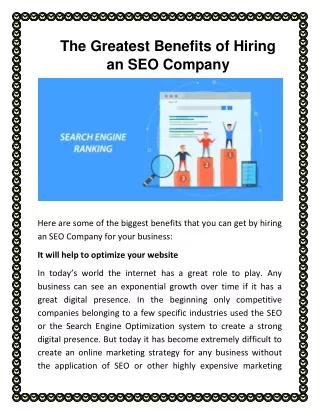 The Greatest Benefits of Hiring an SEO Company