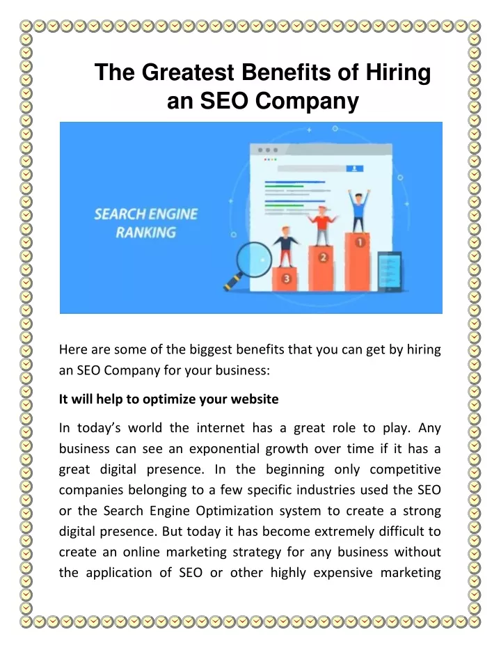 the greatest benefits of hiring an seo company