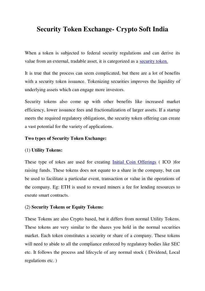 security token exchange crypto soft india