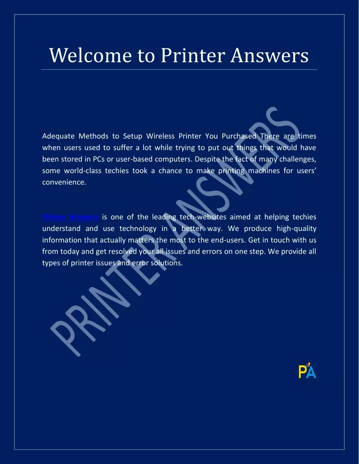 welcome to printer answers