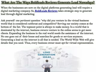 what are the ways boldleads reviews generate lead