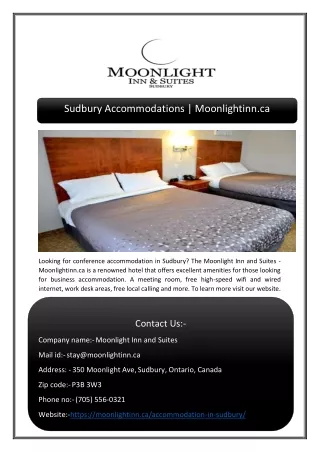 Sudbury Accommodations | Moonlightinn.ca