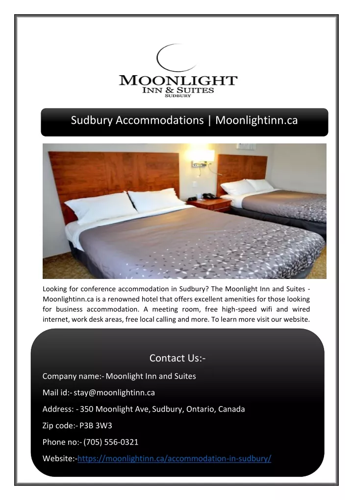 sudbury accommodations moonlightinn ca
