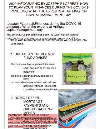 2020 Infographic by Joseph F Lopresti How to plan your finances during the COVID-19 pandemic What the experts at Arlingt
