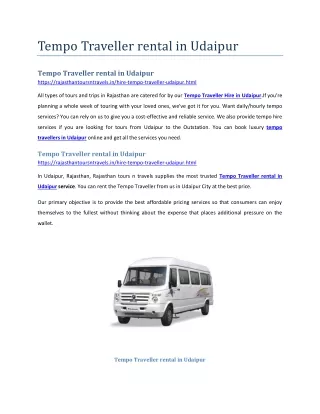 Tempo Traveller rental in Udaipur