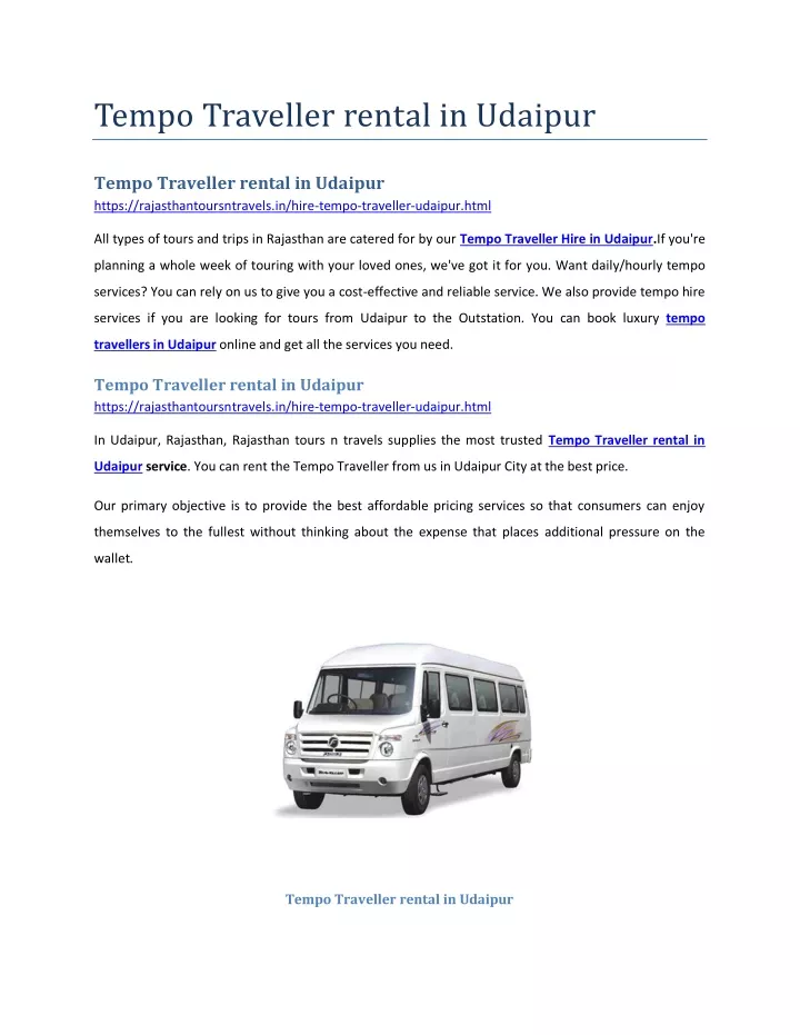 tempo traveller rental in udaipur