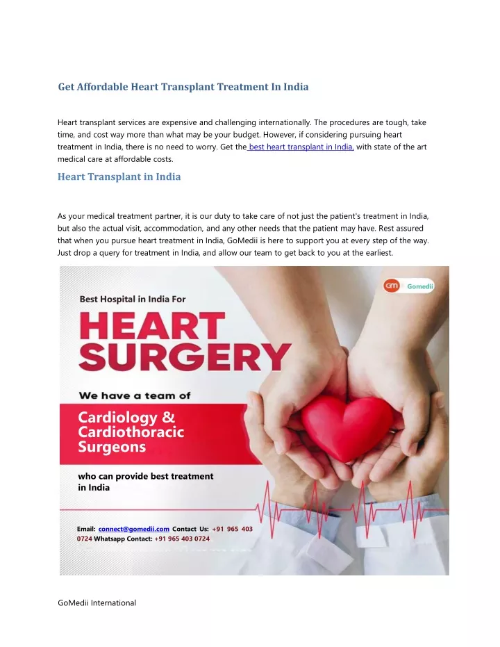 get affordable heart transplant treatment in india