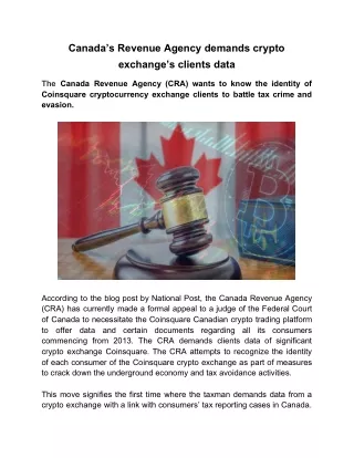 Canada’s Revenue Agency Demands Crypto Exchange’s Clients Data