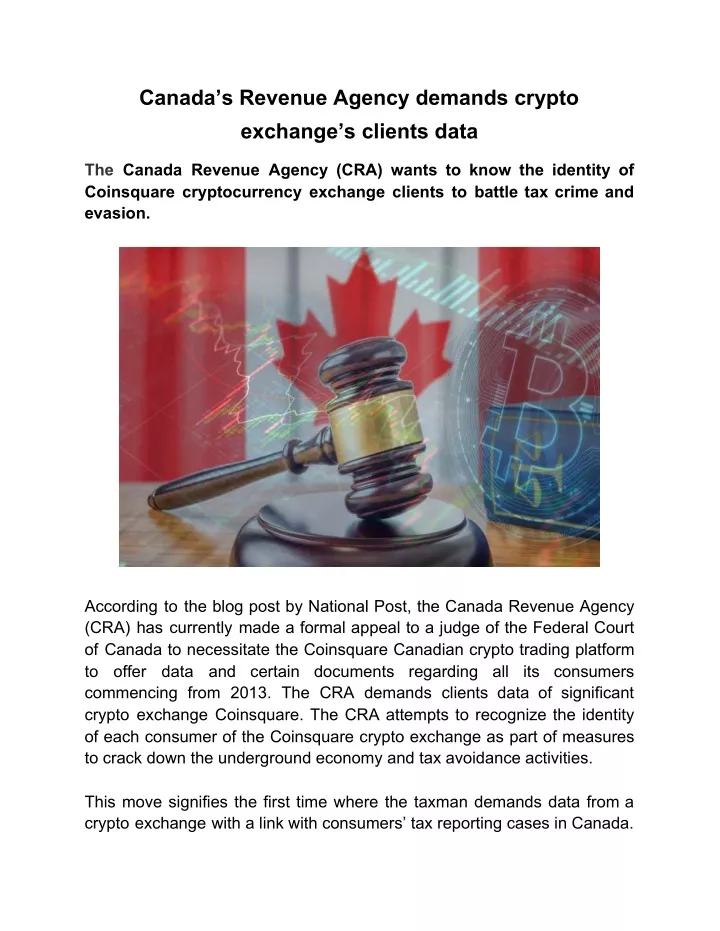 canada s revenue agency demands crypto exchange