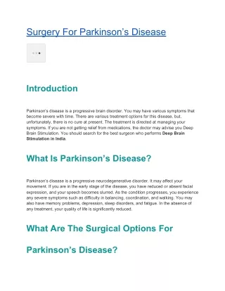 Surgery For Parkinson’s Disease