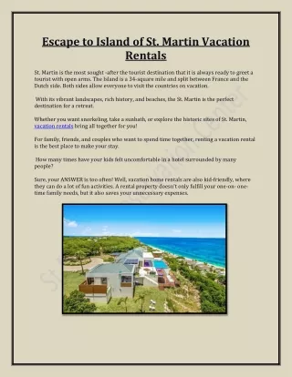 Escape to Island of ST Martin Vacation Rentals