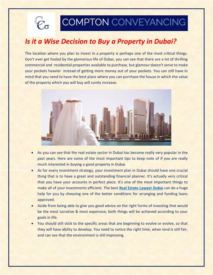 is it a wise decision to buy a property in dubai