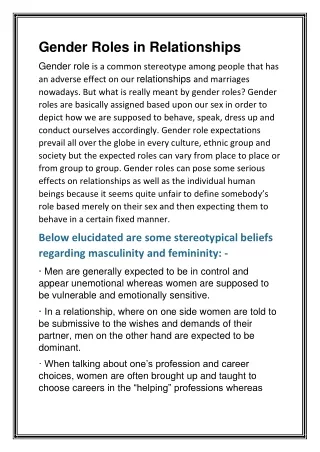Gender Roles in Relationships