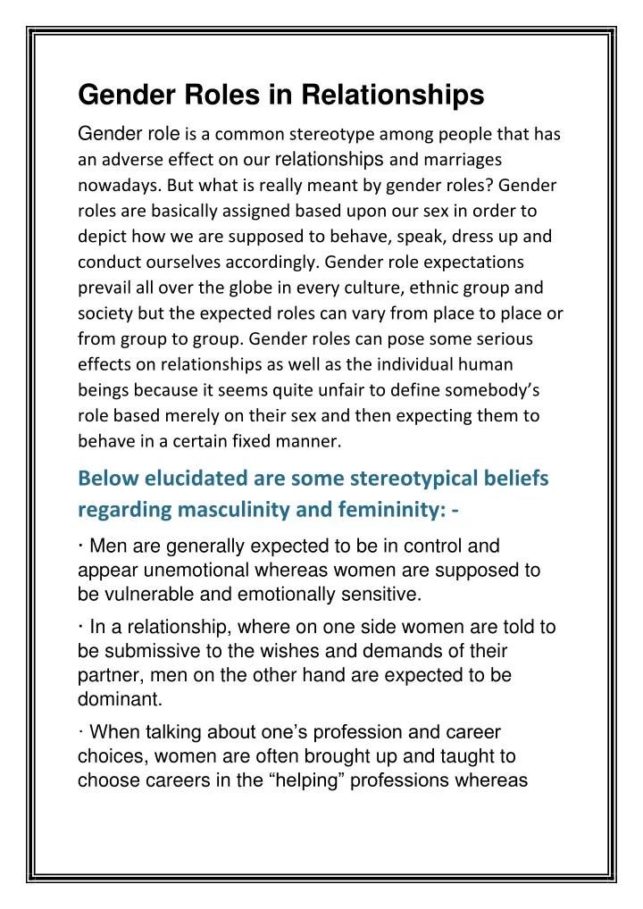 gender roles in relationships