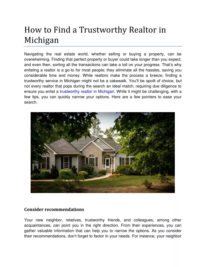 how to find a trustworthy realtor in michigan