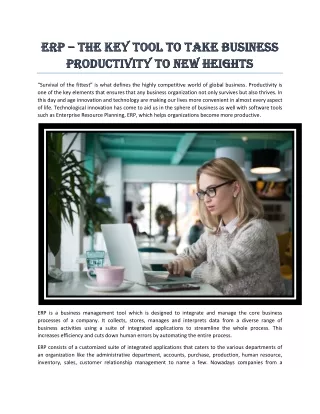 ERP – The Key Tool to Take Business Productivity to New Heights
