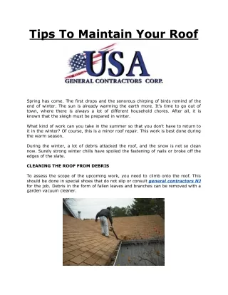 Tips To Maintain Your Roof