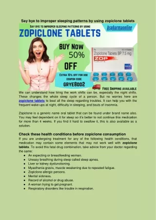 Say bye to improper sleeping patterns by using zopiclone tablets