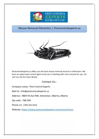 Mouse Removal Edmonton | Pestcontrolexperts.ca