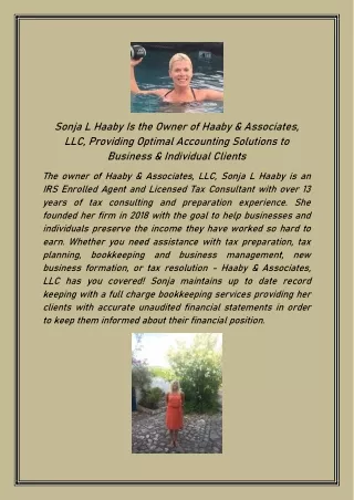 Sonja L Haaby Is the Owner of Haaby & Associates, LLC, Providing Optimal Accounting Solutions to Business & Individual C