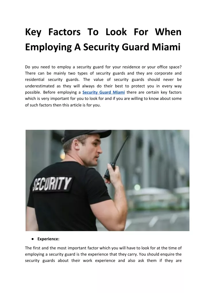 key factors to look for when employing a security