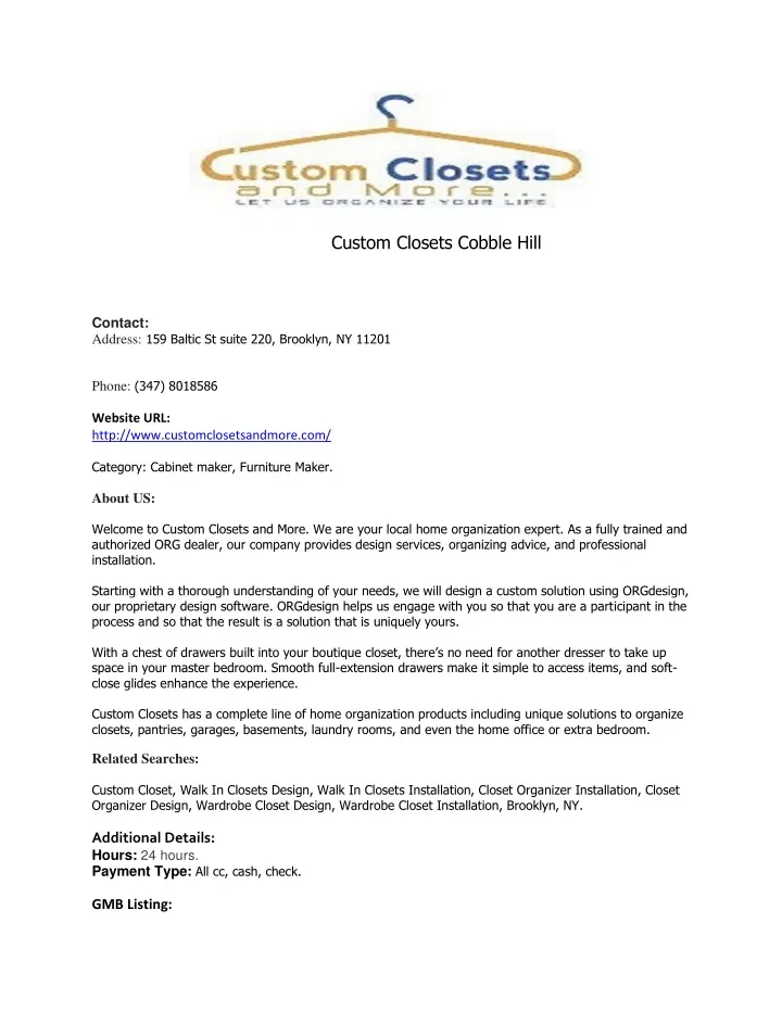 custom closets cobble hill