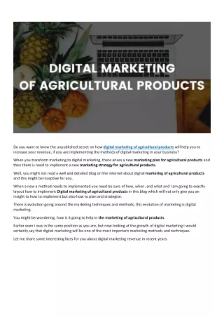Digital Marketing of Agricultural Products to Promote Agriculture Industry