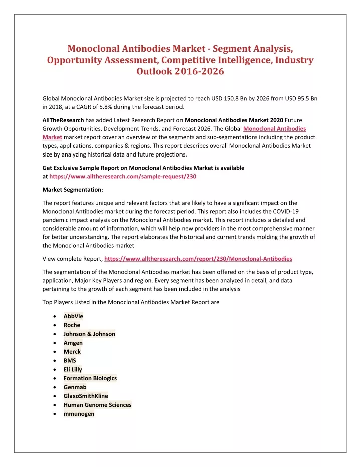 monoclonal antibodies market segment analysis