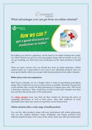 what advantages you can get from an online chemist