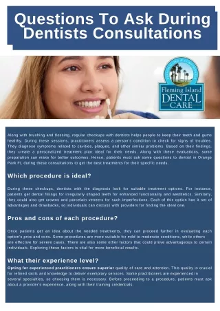 Questions To Ask During Dentists Consultations