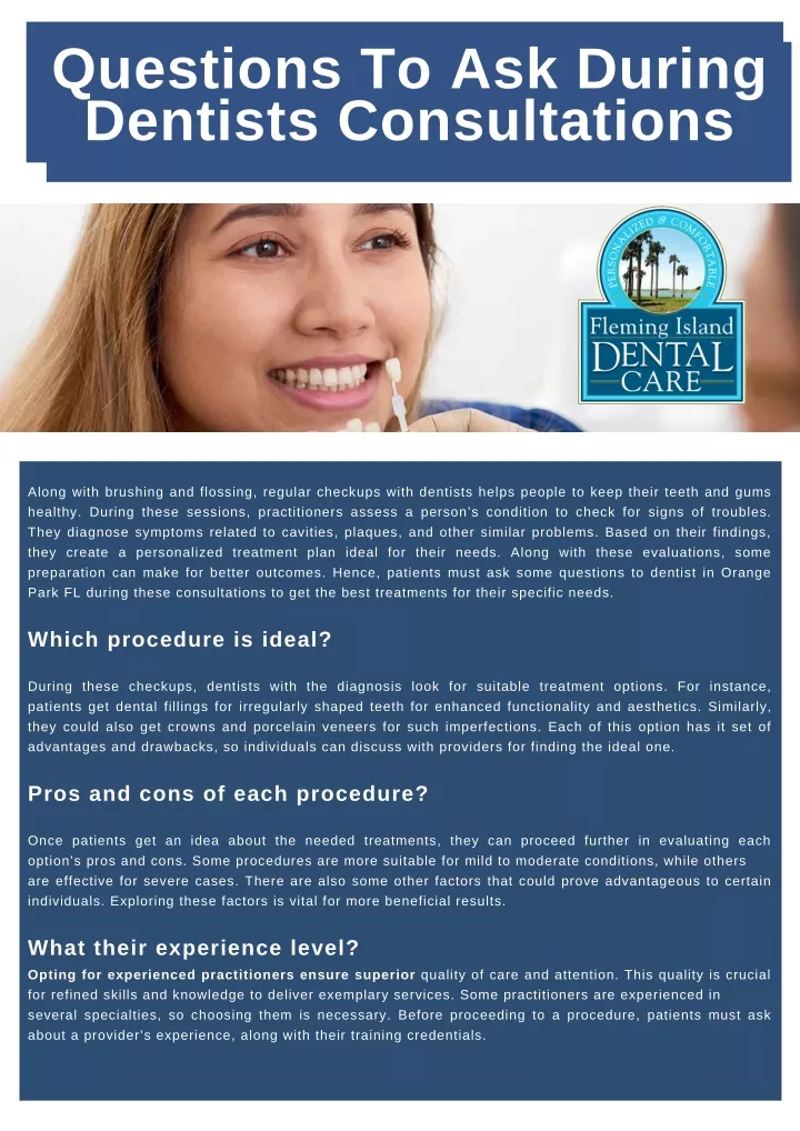 questions to ask during dentists consultations