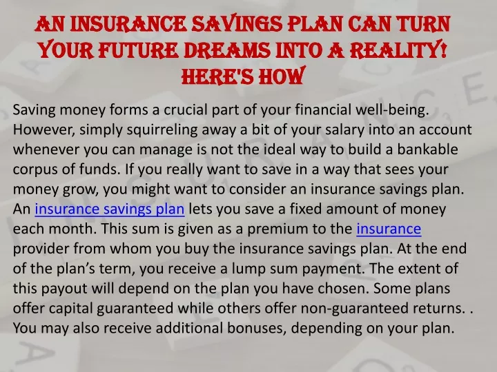 an insurance savings plan can turn your future