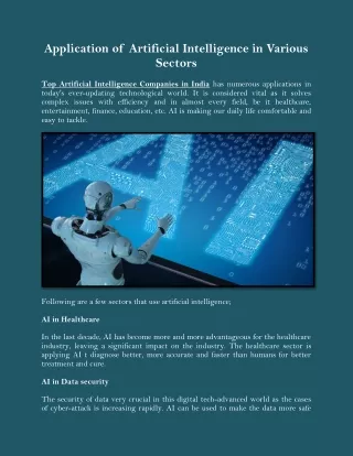 Application of Artificial Intelligence in Various Sectors