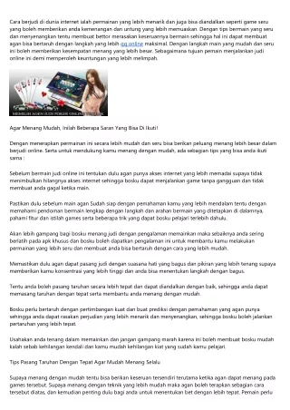 Tips Bagi Newbie Dapat Menang Judi Online Setiap Saat