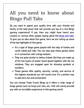 All you need to know about Bingo Pull Tabs