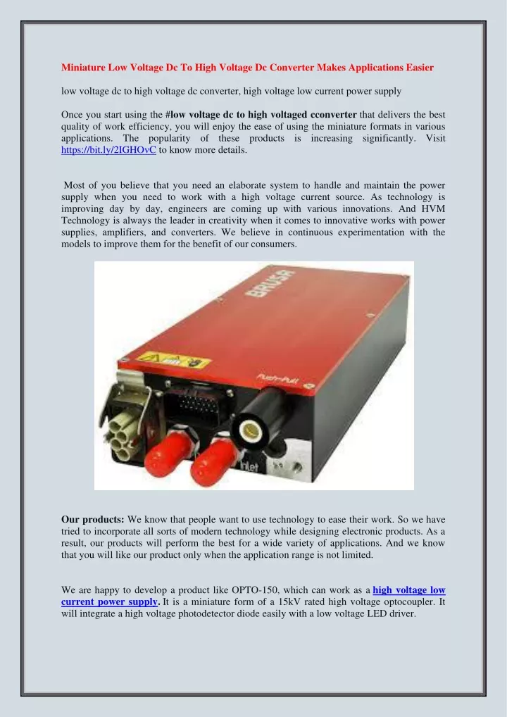 miniature low voltage dc to high voltage