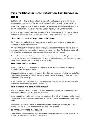 tips for choosing best outstation taxi service