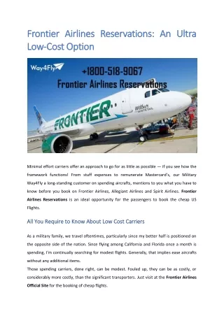 Frontier Airlines Reservations: An Ultra Low-Cost Option