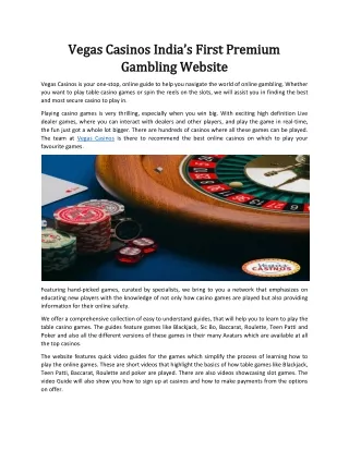 Vegas Casinos India’s First Premium Gambling Website