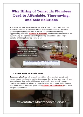 why hiring of temecula plumbers lead