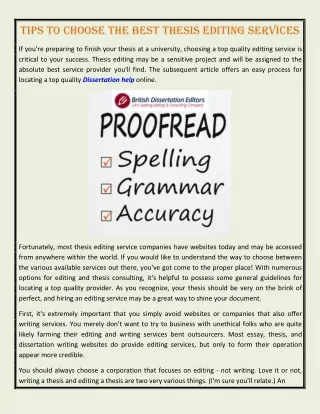 tips to choose the best thesis editing services