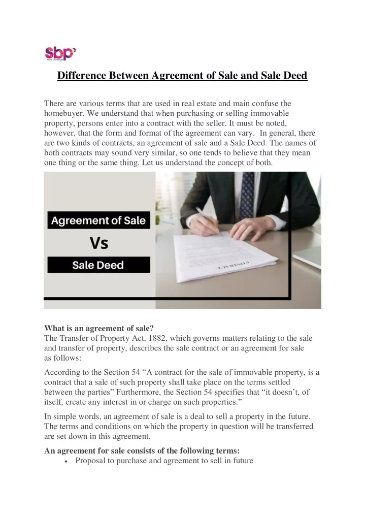 difference between agreement of sale and sale deed